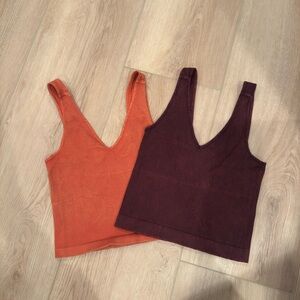 Women's V-Neck Ribbed Tank Tops - Orange and Burgundy